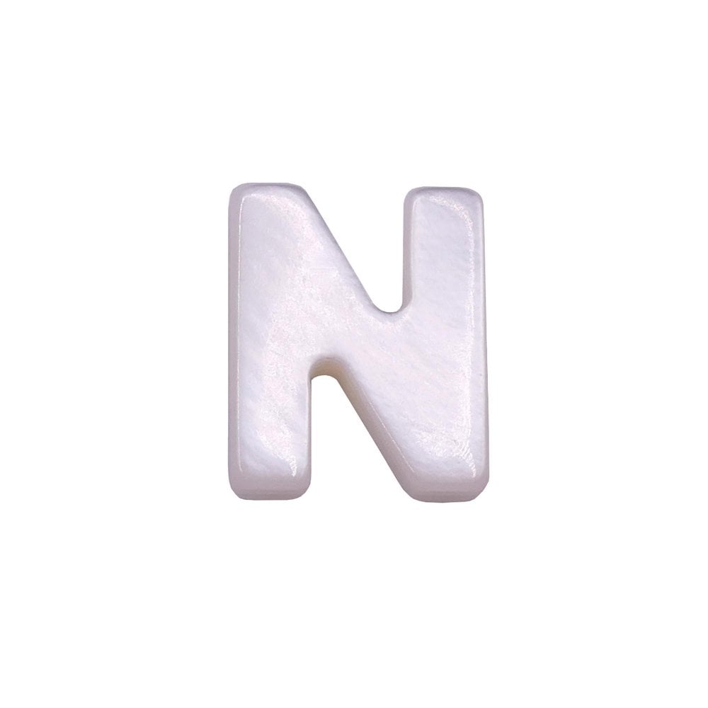 10x8mm 'N' Letter/Alphabet Bead Freshwater Shell Bead, white