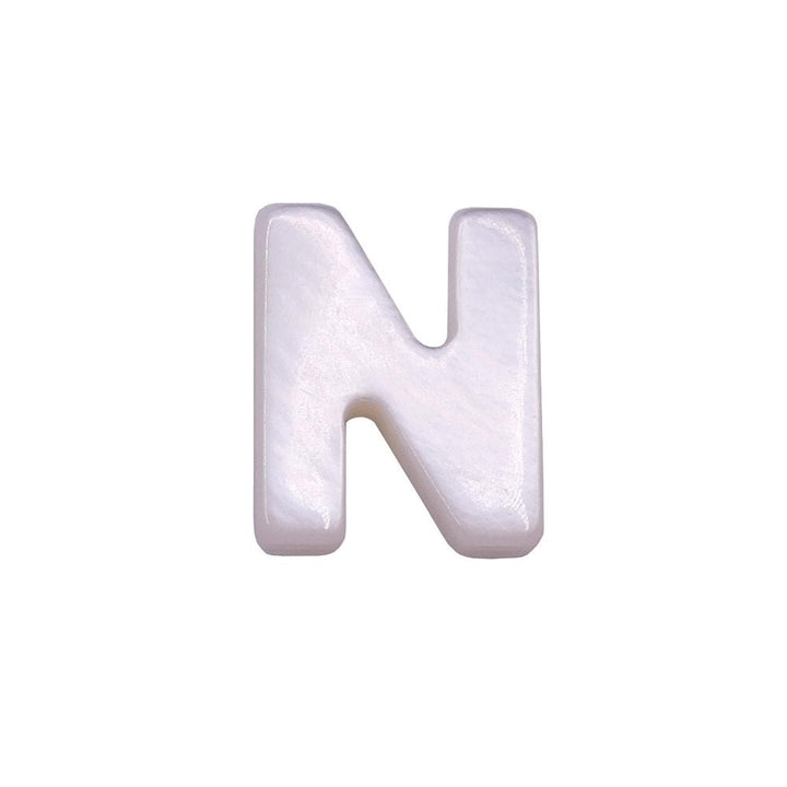 10x8mm 'N' Letter/Alphabet Bead Freshwater Shell Bead, white