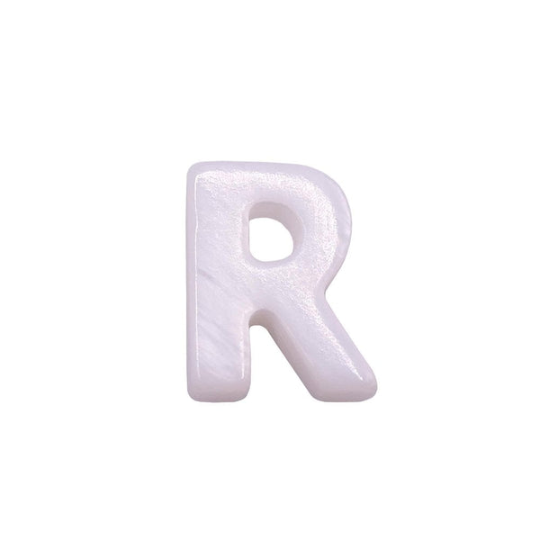 10x8mm 'R' Letter/Alphabet Bead Freshwater Shell Bead, white
