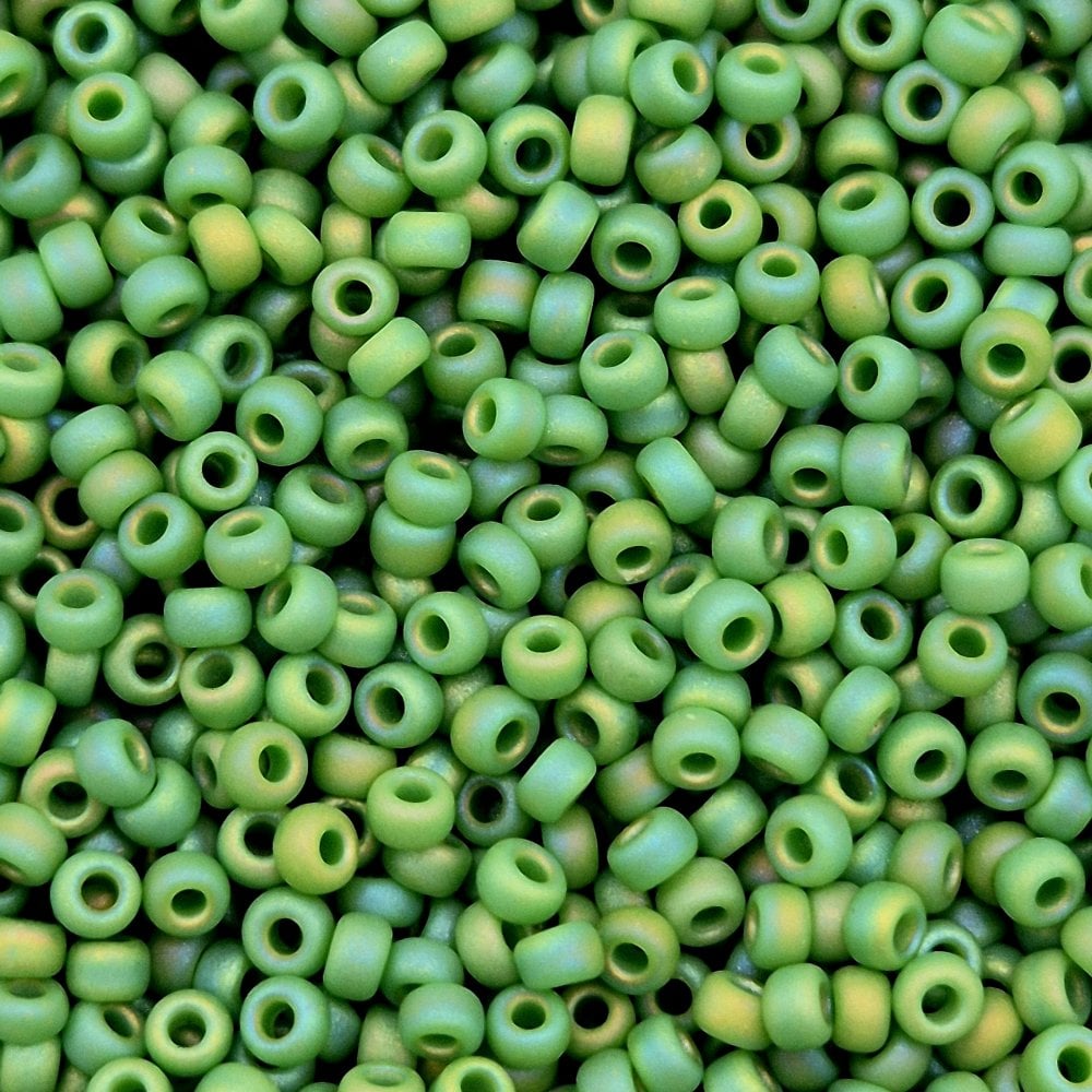 Miyuki Seed Beads 11/0, matte opaque green AB