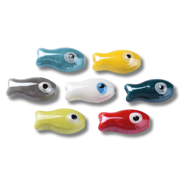 Handmade Porcelain Fish Beads 20x10mm, multi