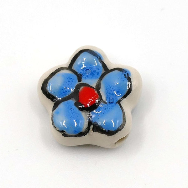 Handmade Porcelain Flower Beads 16mm, blue/red