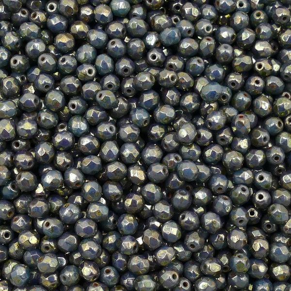 4mm Czech Faceted Round Glass Bead, picasso turquoise/bronze