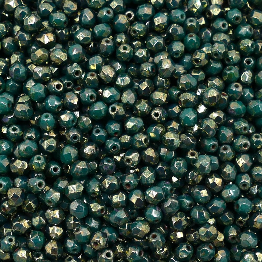 4mm Czech Faceted Round Glass Bead, picasso persian turquoise/bronze