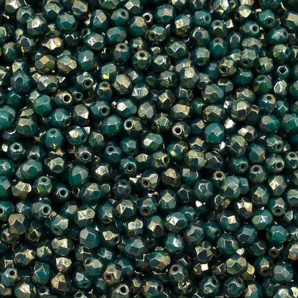 4mm Czech Faceted Round Glass Bead, picasso persian turquoise/bronze