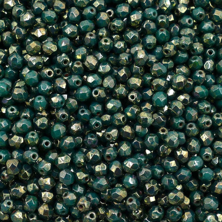 4mm Czech Faceted Round Glass Bead, picasso persian turquoise/bronze