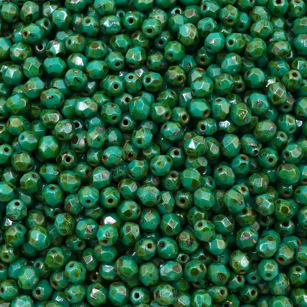 4mm Czech Faceted Round Glass Bead, picasso persian turquoise