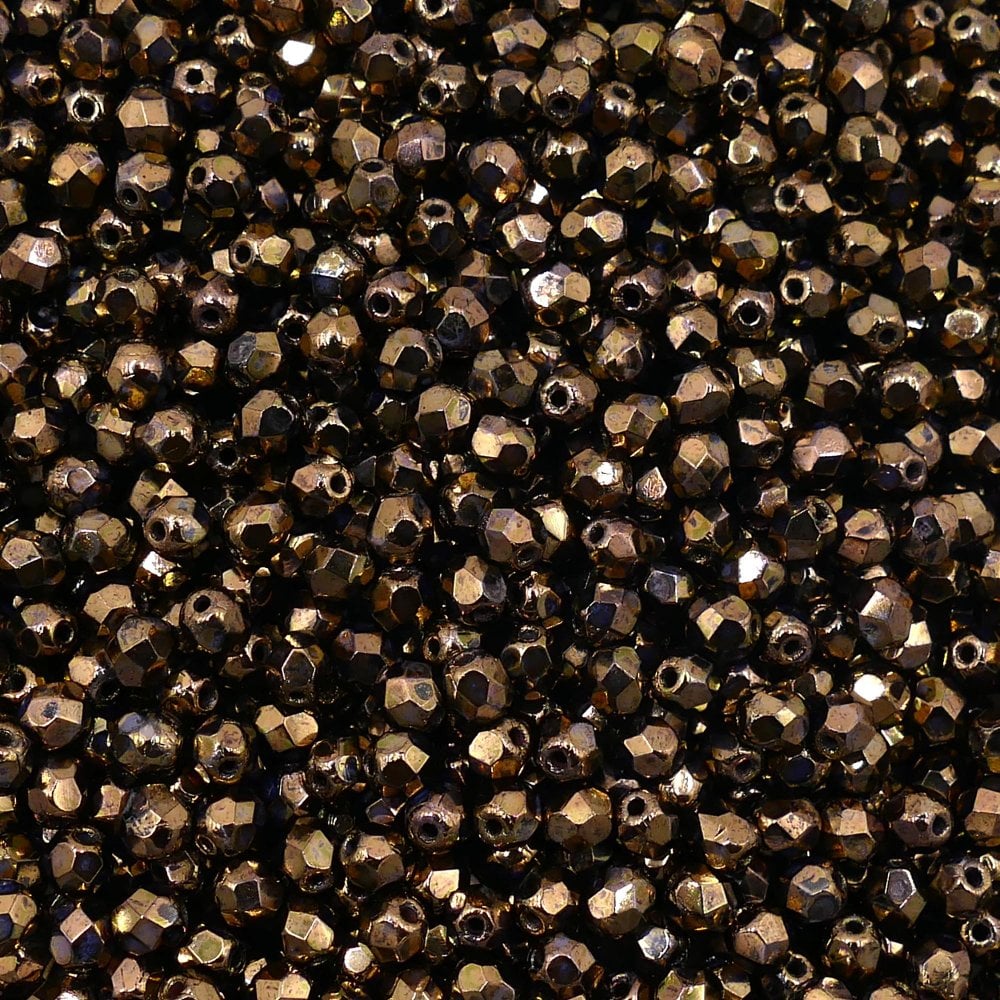4mm Czech Faceted Round Glass Bead, picasso jet/bronze