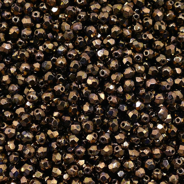 4mm Czech Faceted Round Glass Bead, picasso jet/bronze