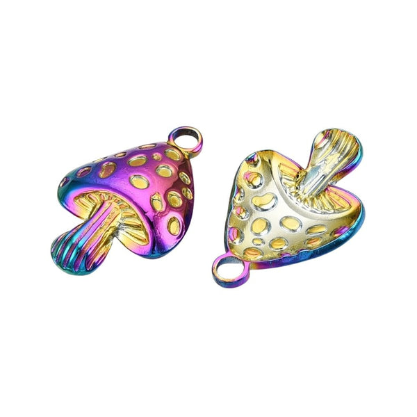 304 Stainless Steel Mushroom Pendant 24x16mm, rainbow, additional photo