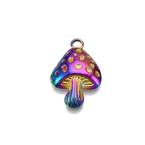 304 Stainless Steel Mushroom Pendant 24x16mm, rainbow
