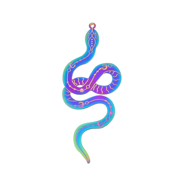 304 Stainless Steel Snake Pendant 63x25mm, rainbow