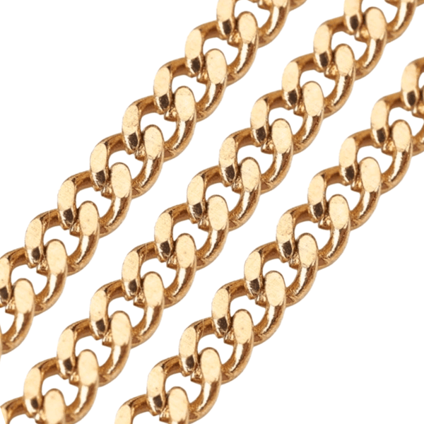 304 stainless steel faceted curb chain, 3x2mm, antique gold plated, shown in three diagonal strands