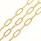 Gold-plated flat elongated paperclip chain, 7x3mm links, shown in three diagonal strands