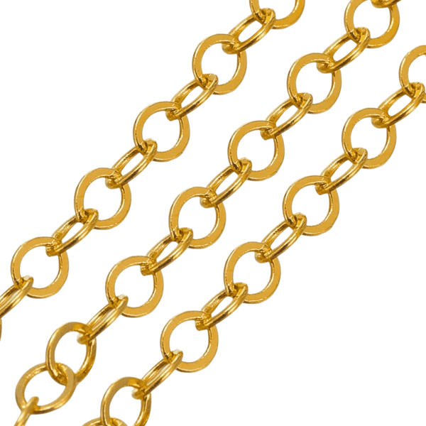 Gold-plated flat oval cable chain, 3.5x3mm links, shown in three diagonal strands