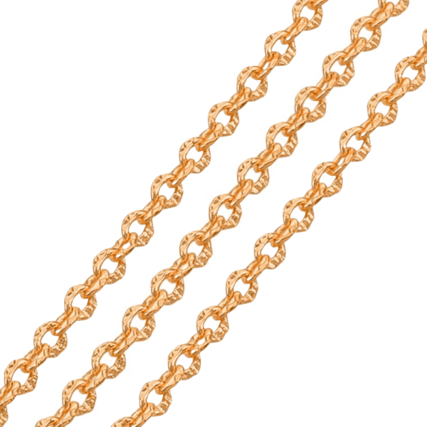 Gold-plated textured oval cable chain, 2x1.4mm links, shown in three diagonal strands