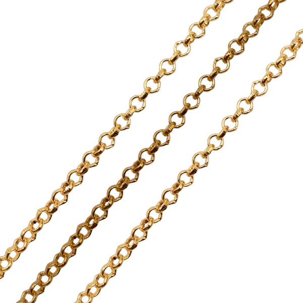 Gold-plated baby belcher chain, 2.5mm links, shown in three diagonal strands