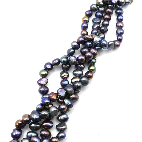 7-8mm Centre-Drilled Nuggets Freshwater Pearls, petrol, 35cm