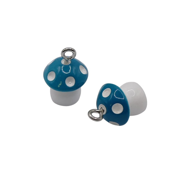 Acrylic 3D Toadstool Pendant 12x8mm, teal/white