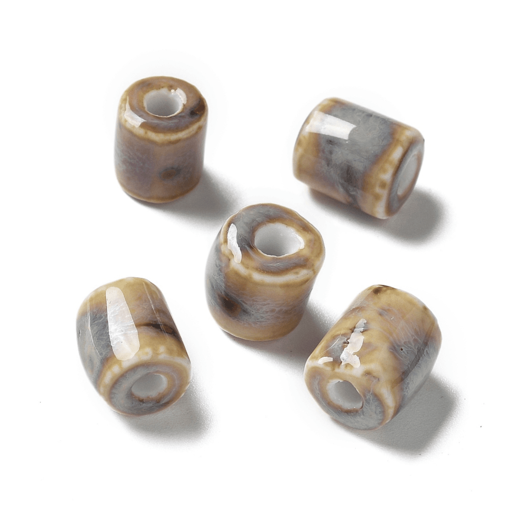 Handmade Porcelain Column Beads 10mm, sandy brown