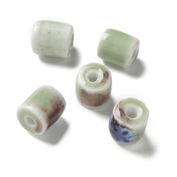 Handmade Porcelain Column Beads 10mm, pale green