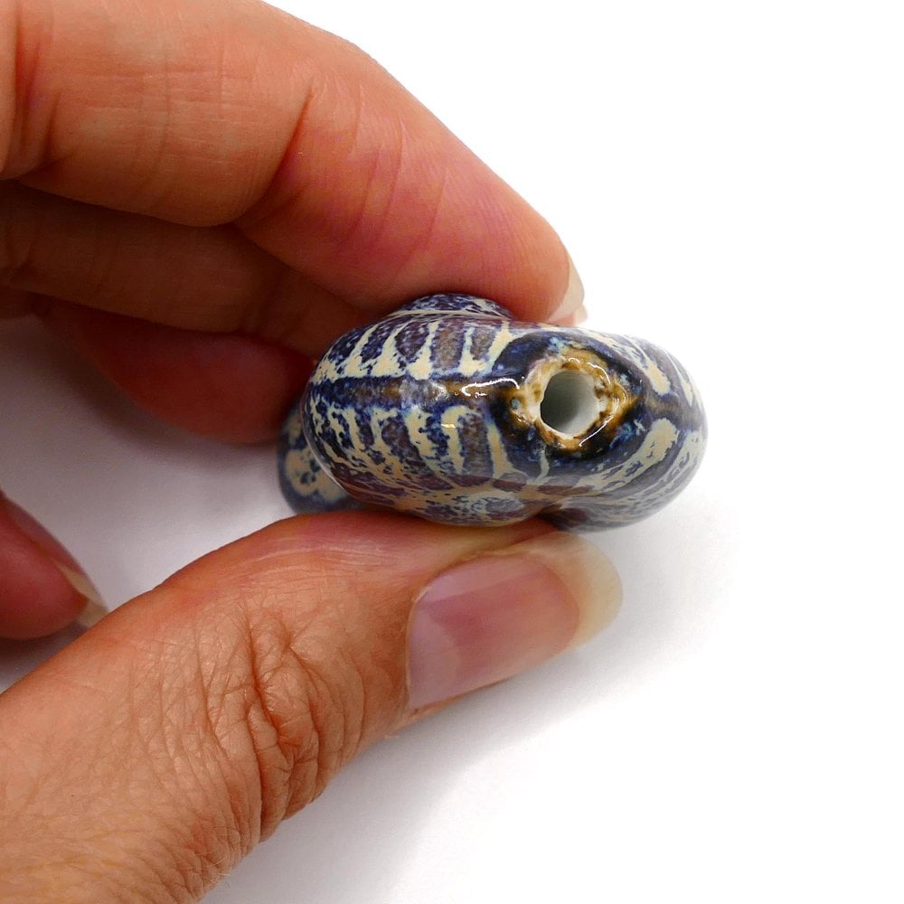Handmade Glazed Porcelain Ammonite Beads 40mm, blue/cream, additional photo
