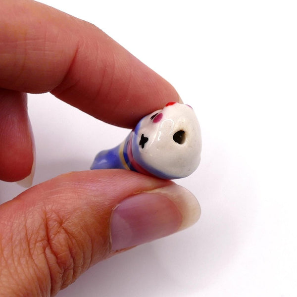Handmade Glazed Porcelain Clown Beads 26mm, blue/multi, additional photo