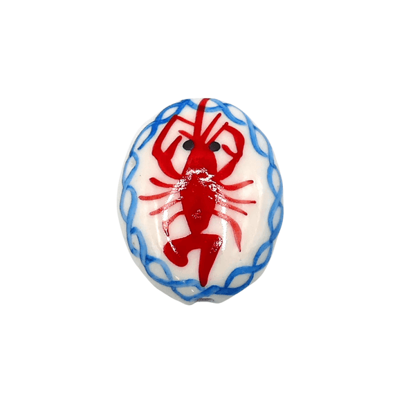Handmade Glazed Porcelain Lobster Beads 21x16mm, red/blue