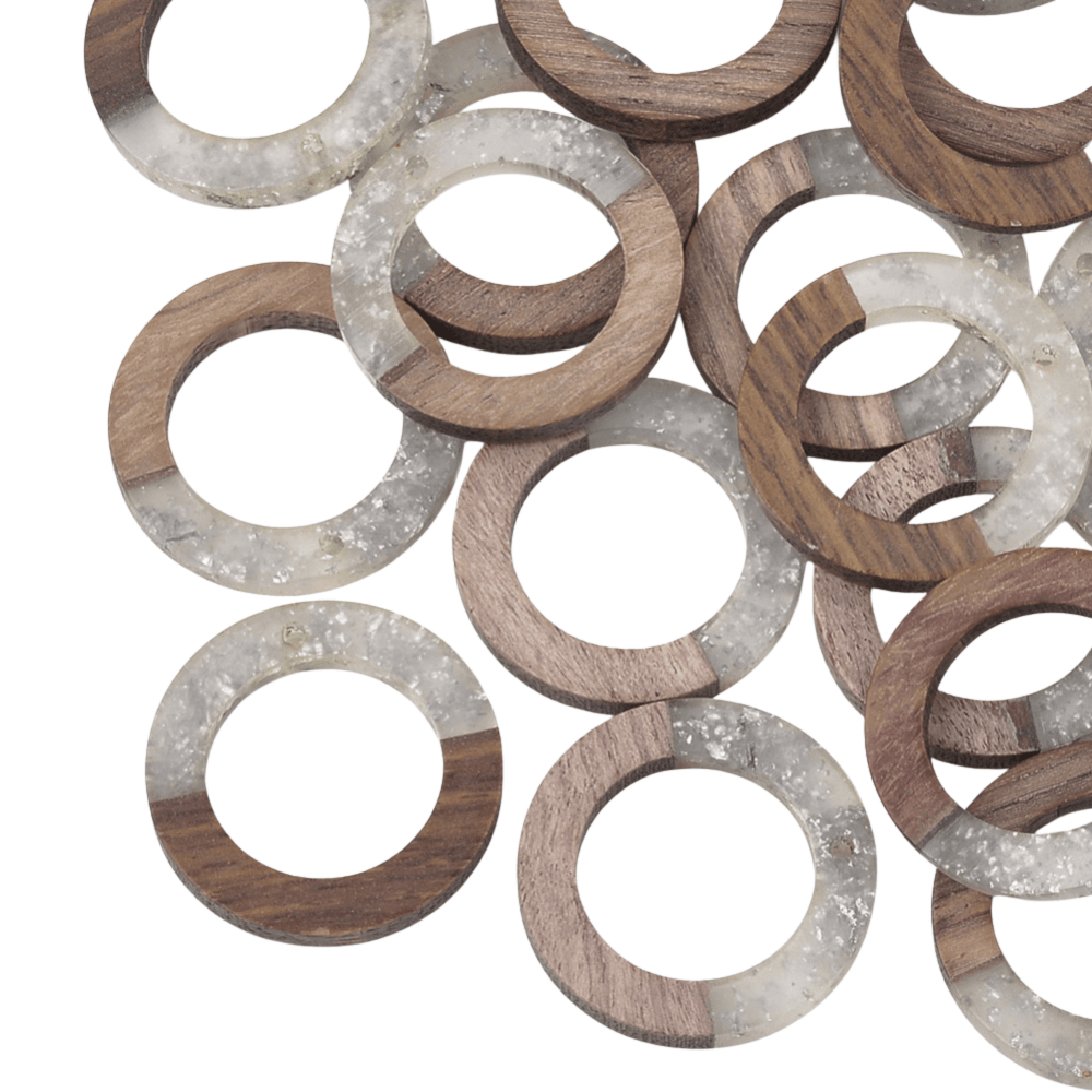 28x3mm Resin & Walnut Ring Pendant, walnut/clear glitter