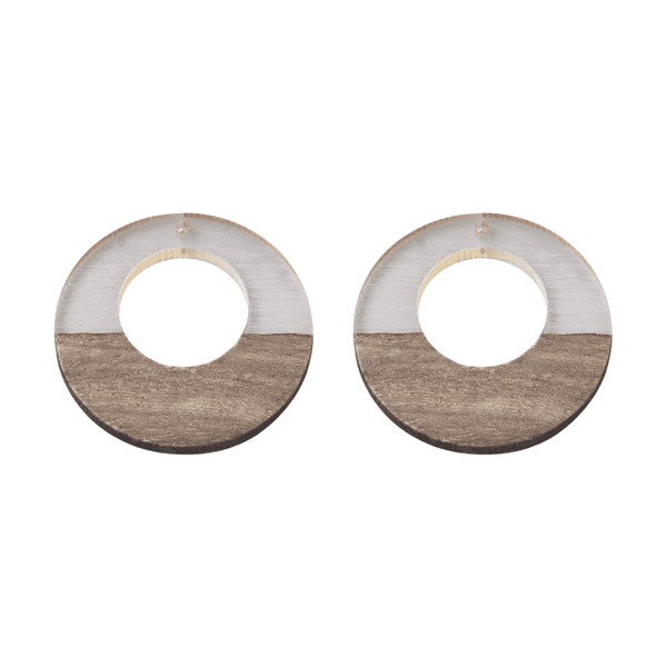 38x3mm Resin & Walnut Ring Pendant, walnut/white smoke