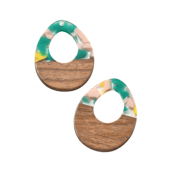 38x28x3mm Resin & Walnut Pear Pendant, walnut/green