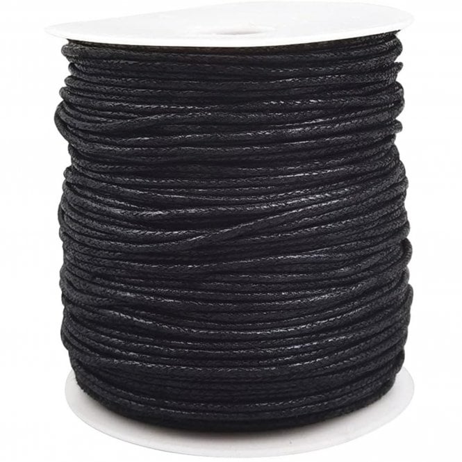 1.5mm Waxed Cotton Cord - Black - 50m Roll