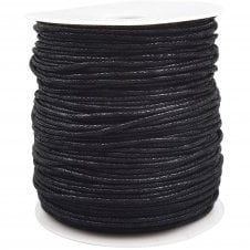 1.5mm Waxed Cotton Cord - Black - 50m Roll