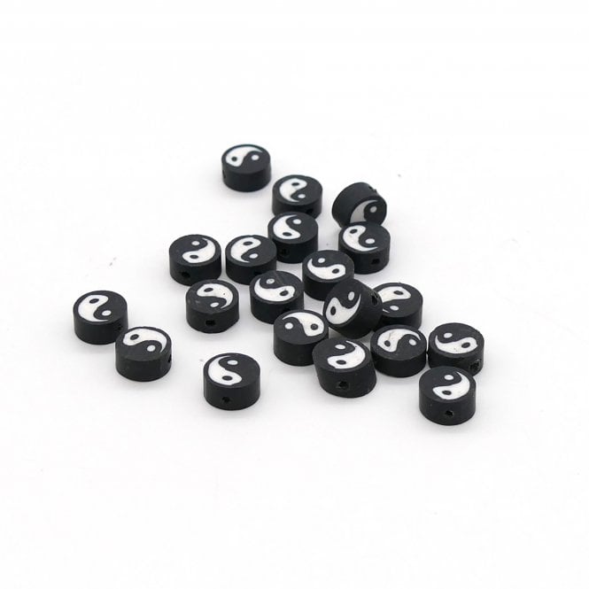 10mm Polymer Clay Yin/Yang Bead Mix - Black/White - 20pcs