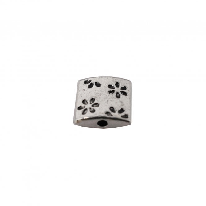 10x3mm Tibetan Style Square Flower Print Beads - Antique Silver Plated - 5pcs
