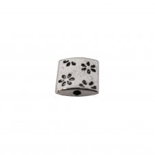 10x3mm Tibetan Style Square Flower Print Beads - Antique Silver Plated - 5pcs