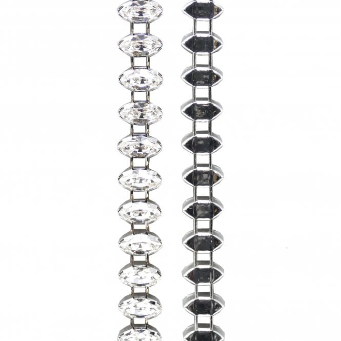 10x5mm  Crystal Navette Cup Chain - Silver Plated - 50cm
