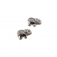 10x6mm Tibetan Style Elephant Beads - Antique Silver Plated - 2pcs