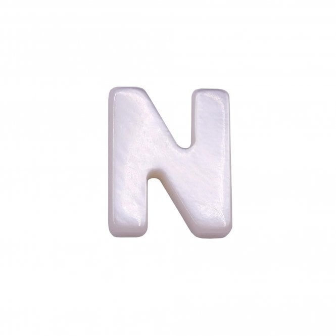 10x8mm 'N' Letter/Alphabet Bead Freshwater Shell Bead - White -  1pc