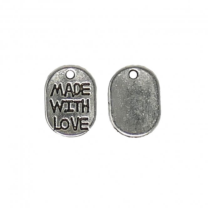 11x8mm Oval Charm "Made With Love" - Antique Silver Plated - 20pcs