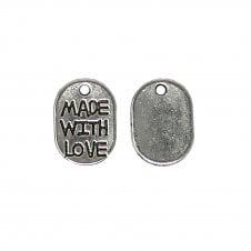 11x8mm Oval Charm "Made With Love" - Antique Silver Plated - 20pcs