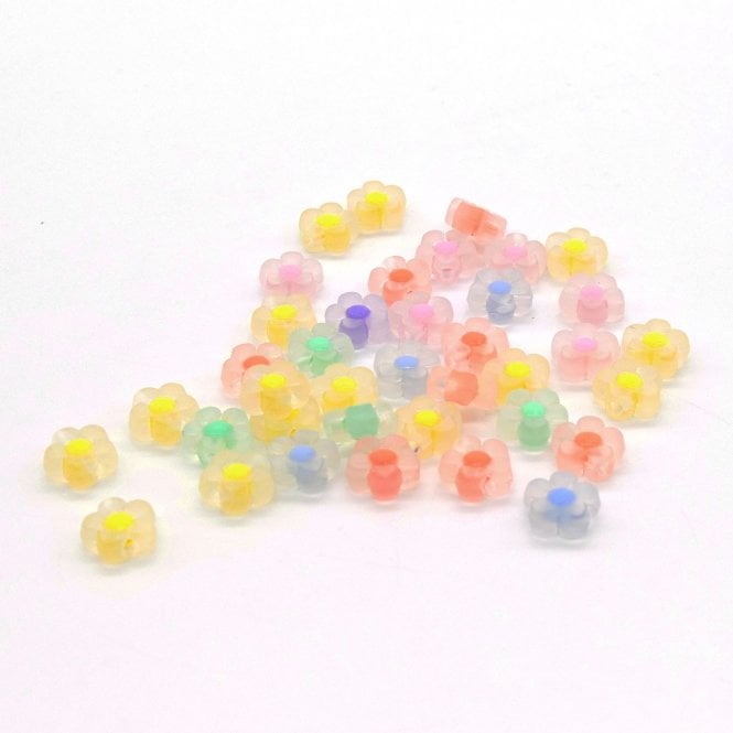 12mm Acrylic Frosted Flower Bead Mix - Transparent Multi - 20g (32 beads)