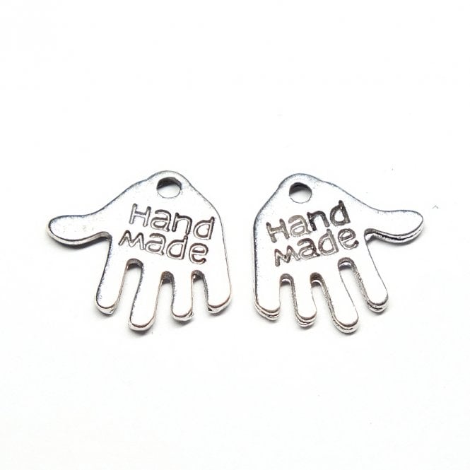 12mm 'Hand Made' Charm - Antique Silver Plated - 10pcs