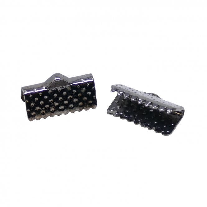 13mm Ribbon Clamps Cord End Crimps - Black Plated - 50pcs