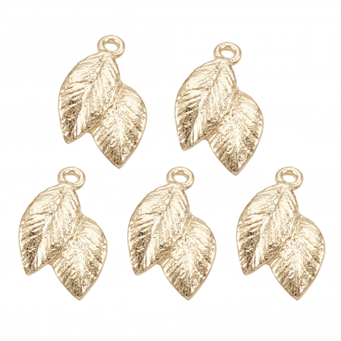 13x5mm Metal Leaf Charm - 18k Gold Plated - 5pcs