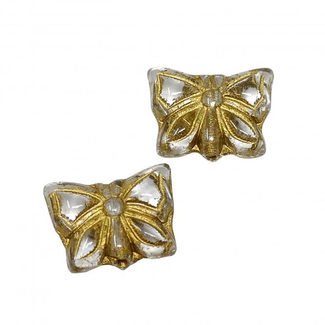 15x12mm Czech Glass Table Cut Butterfly Beads - Crystal/Gold - 5pcs