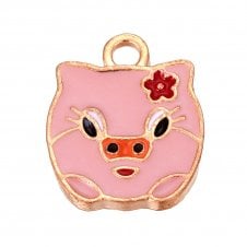 15x13mm Enamel Pink Pig Pendant  - Gold Plated - 2pcs
