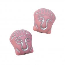 15x14mm Czech Glass Buddha Head Beads - Pink - 2pcs