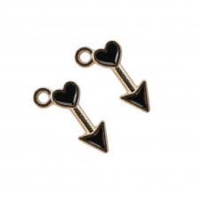 15x8mm Enamel Black Arrow Charm - Gold Plated - 2pc