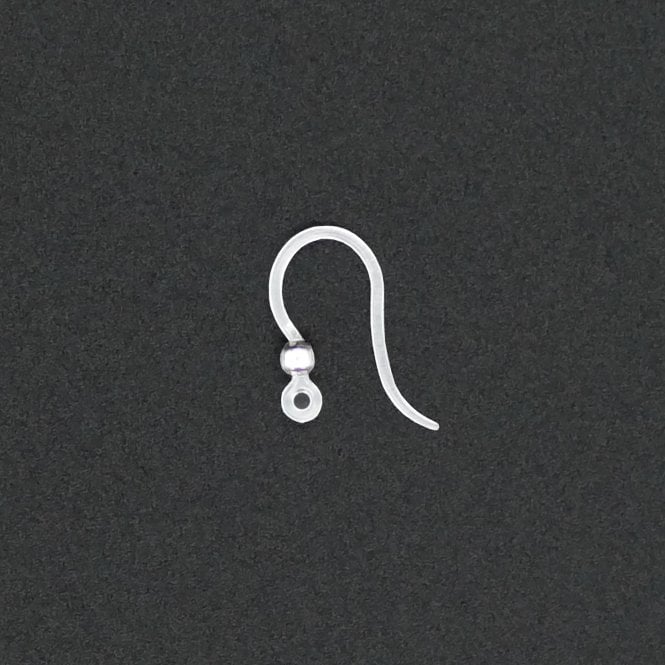16mm Plastic Earring Hooks with 304 Stainless Steel Beads  - Antique Silver - 10pcs